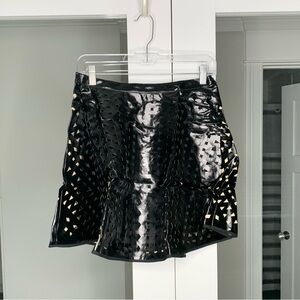 English Rose Cutout Faux Leather Mini Skirt Black